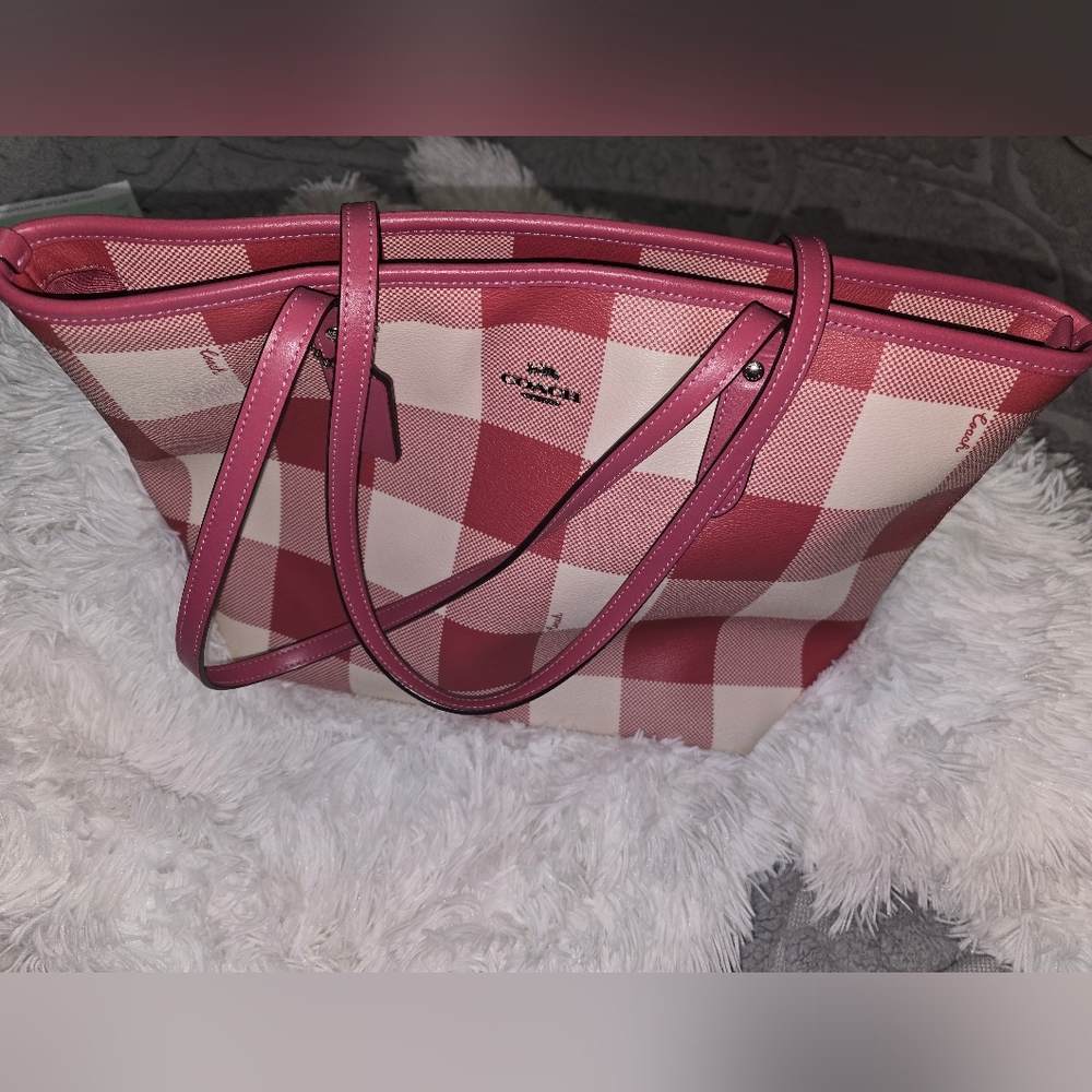 EUC! COACH CITY ZIP TOTE w/BUFFALO PLAID